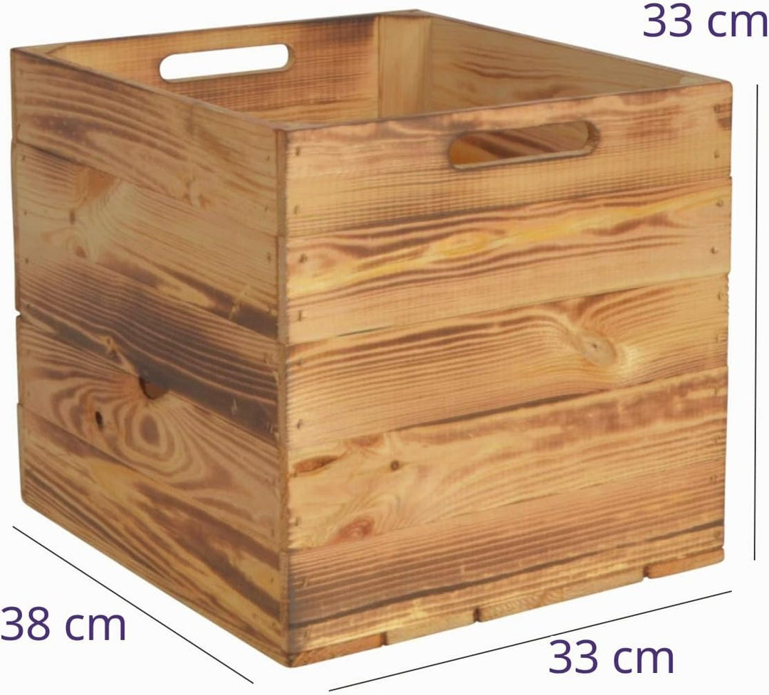 2 Set Kallax Holzkiste Karl - Geflammt Aufbewahrungsbox 33x38x33cm Aufbewahrungskorb Holzbox Holz Re