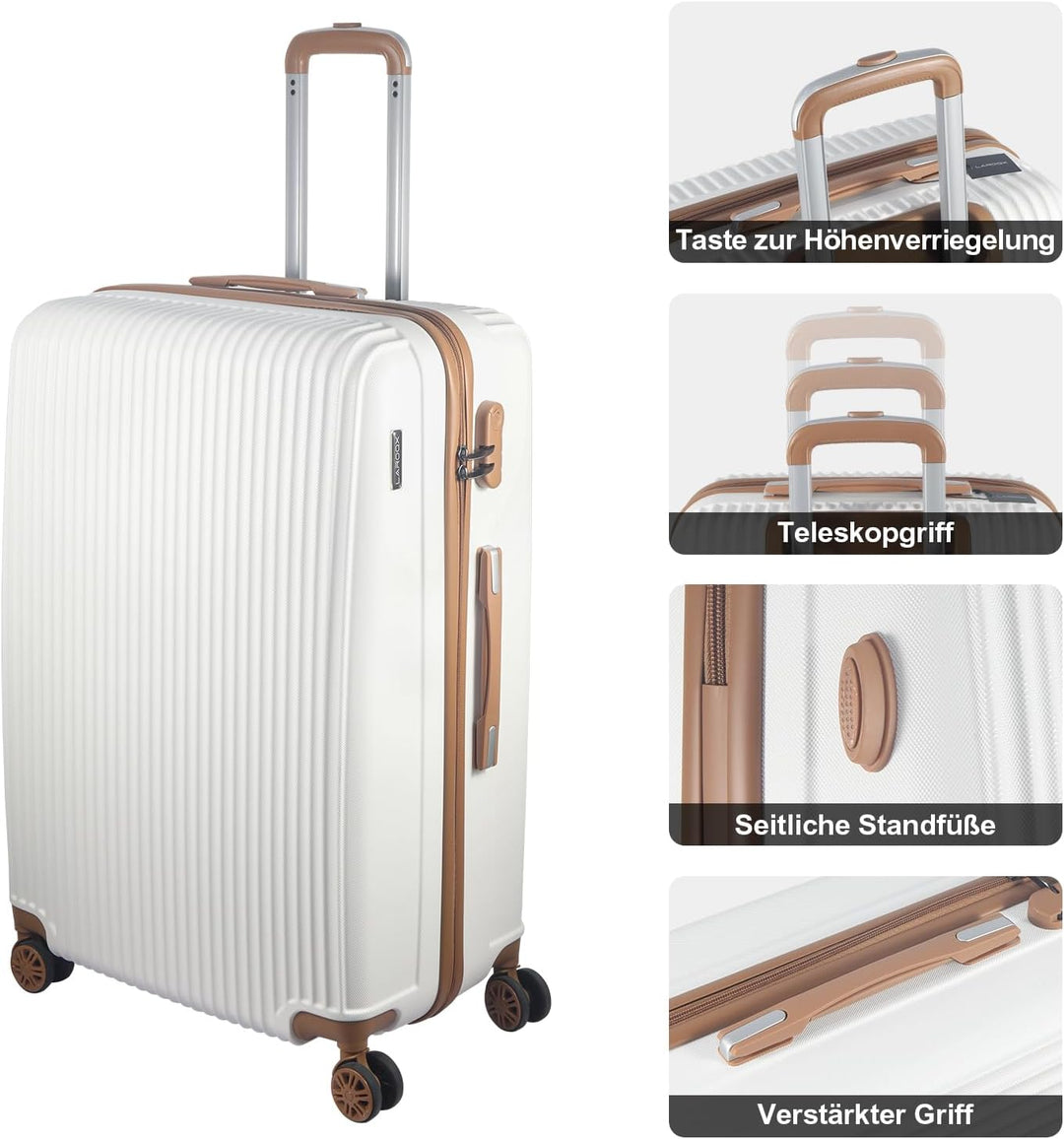 Hartschalenkoffer Set 3 Teilig, Kratzresistente Premium ABS-Hartschale, 55 64 74 cm, 360-Grad-Doppel