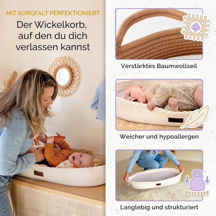 Yunioo Baby-Wickelkorb mit extra Reise-Windelunterlage, Schaumstoff-Wickelunterlage und wasserabweis