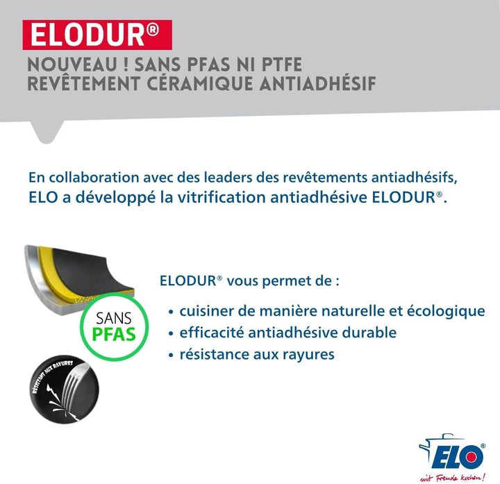 Elo 5166826 Wokpfanne 28 cm, Edelstahlpfanne, Aluminium-Pfanne, Antihaftpfanne, 28 cm, Küchenpfanne,