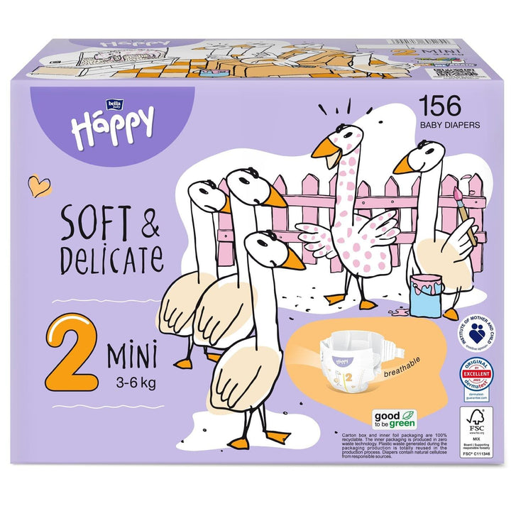 bella baby Happy Windeln Gr.2 Mini 3-6 kg HAPPY BOX 156 Stück Grösse 2 (156 Stück), Grösse 2 (156 St