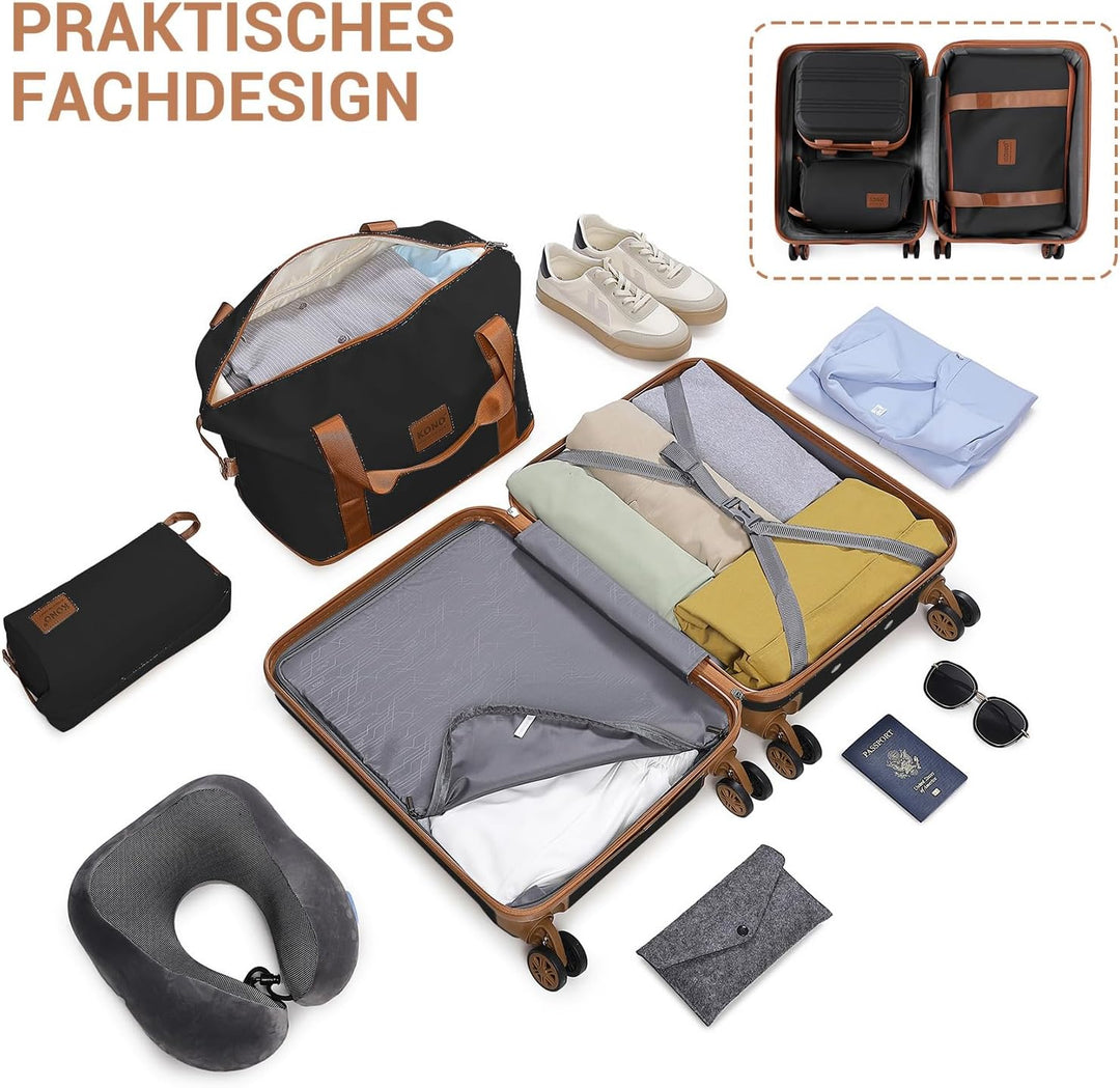 KONO Reisekoffer Set Gepäcksets 4 Teilig Kofferset, 55cm Handgepäck mit Beautycase Kosmetikkoffe mit