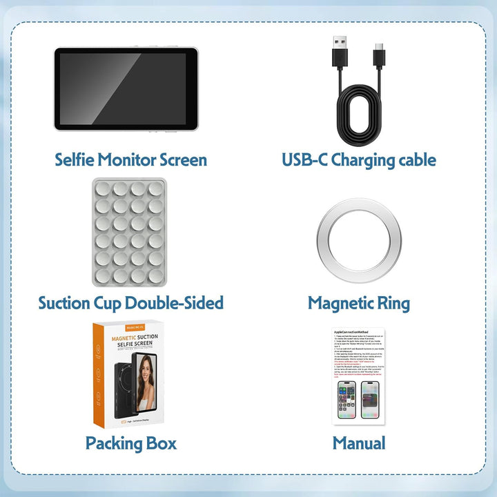 Vlog Screen Handy:1080P Magnetischer Selfie Monitor für Rückkamera,Spiegelung für iPhone&Androids(Ni