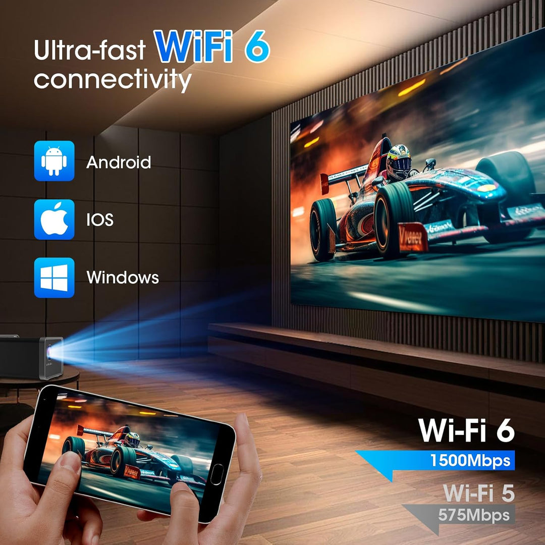 【Android TV】 Beamer 4K,Autofokus/Keyword,Smart-Beamer,Heim-/Aussen-Bluetooth,Mini Beamer Heimkino,Na