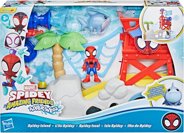 Marvel Spidey und Seine Super-Freunde – Water-Webs Spidey Insel Spielset mit Falltür, Rutsche, Netzk