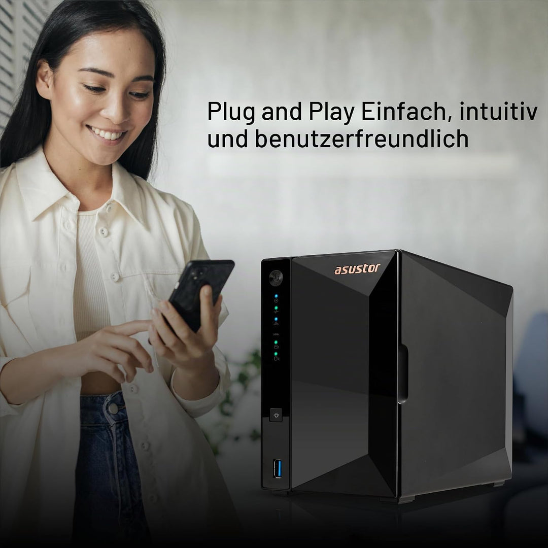 Asustor Drivestor 2 Pro Gen2 AS3302T v2, 2 Bay NAS Gehäuse Netzwerkspeicher, 1.7GHz Quad-Core, 2.5Gb