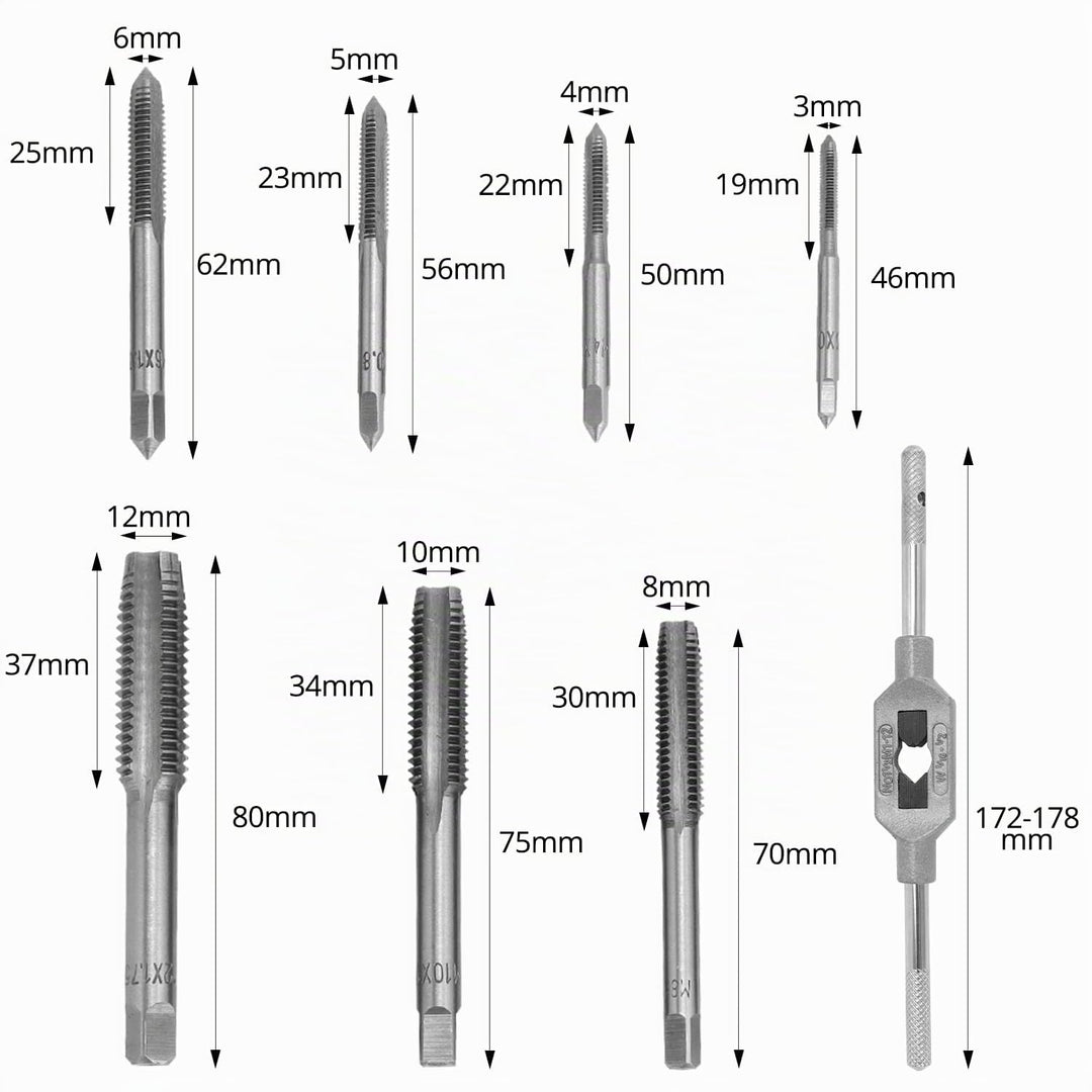 QWORK® 16 tlg Professionelles Gewindebohrer und Bohrerset, Gewindeschneidset, M3-M12 Gewindebohrer S