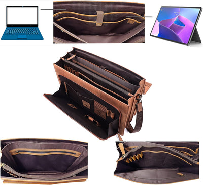 TUSC Tygon Braun Leder Lehrertasche Laptoptasche 14 Zoll 15,6 Zoll Herren Umhängetasche Aktentasche