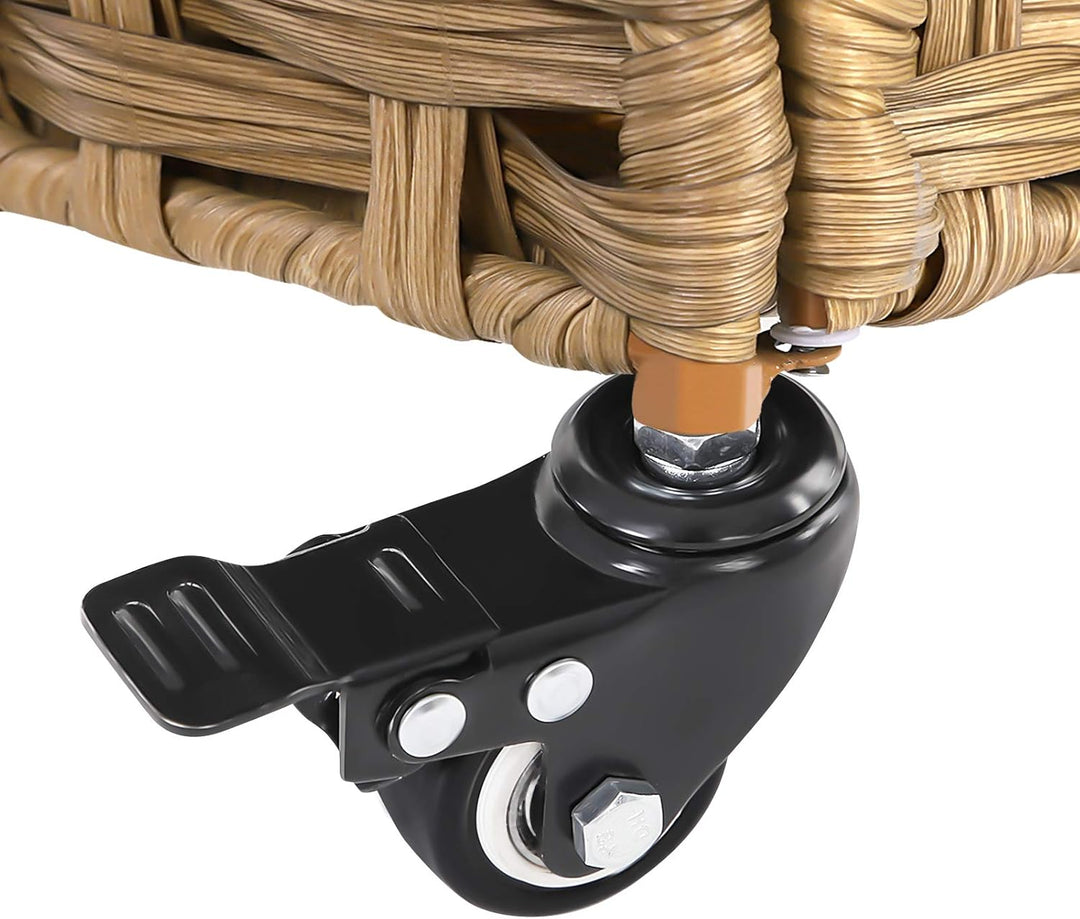 SONGMICS Wäschekorb, handgewebt, Wäschekorb, Rattanoptik, mobil, 3 Sortierfächer, Deckel, Griffe, ab