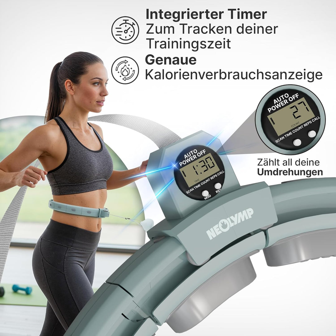 NEOLYMP Smart Hula Hoop Reifen Erwachsene – Hula Hoop leise mit integriertem Tracking für Zeit, Umdr