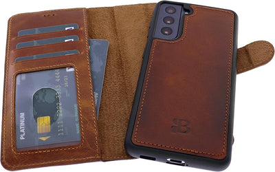 Burkley 2-in-1 Leder Handytasche für Samsung Galaxy S22+ - Abnehmbares Back Cover, 360° Schutz, RFID