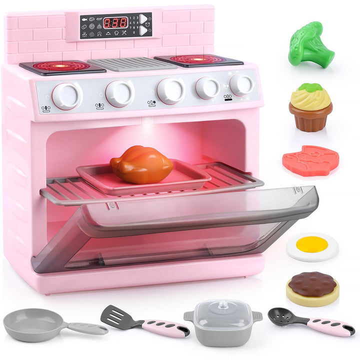 PLAY Kinderküche Zubehör Backofen Spielzeug Set, Küchengeräte Kinder Set mit Ofen, Lebensmittel Spie