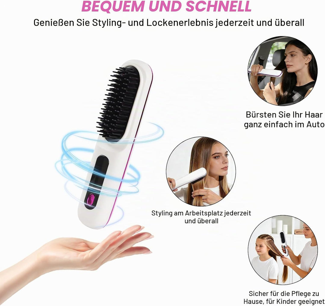 Kabellos Stylingbürste Für Kurze Haare - Anti Gabel Elektrische Haarbürste, Glatter Gerader Glättbür