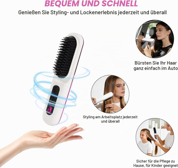 Kabellos Stylingbürste Für Kurze Haare - Anti Gabel Elektrische Haarbürste, Glatter Gerader Glättbür