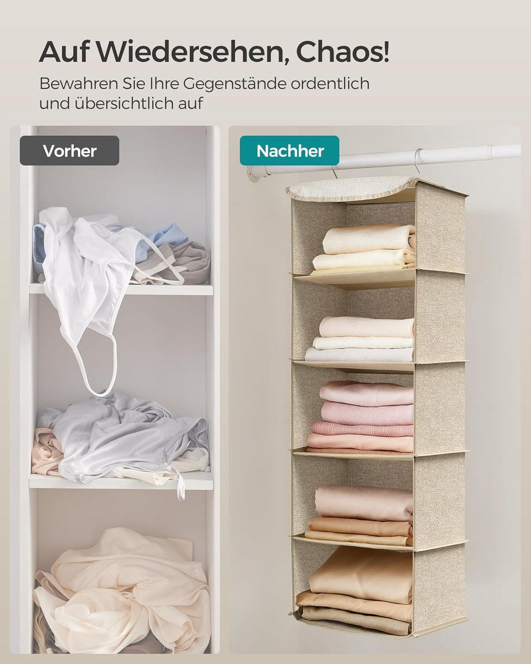 SONGMICS Hängeorganizer, Schrank-Organizer, Hängeregal, Hängeaufbewahrung, faltbar und platzsparend,