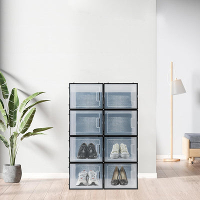 SABUIDDS Schuhboxen 8er Set Schuhkartons Kunststoffbox Stapelbar Transparent Aufbewahrungsbox mit De