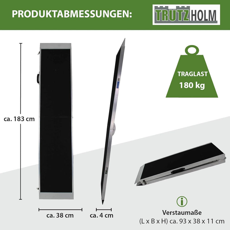 TRUTZHOLM Hunderampe klappbar 183 cm Traglast 180 kg Alu grau schwarz beschichtet Tierrampe Tasche,