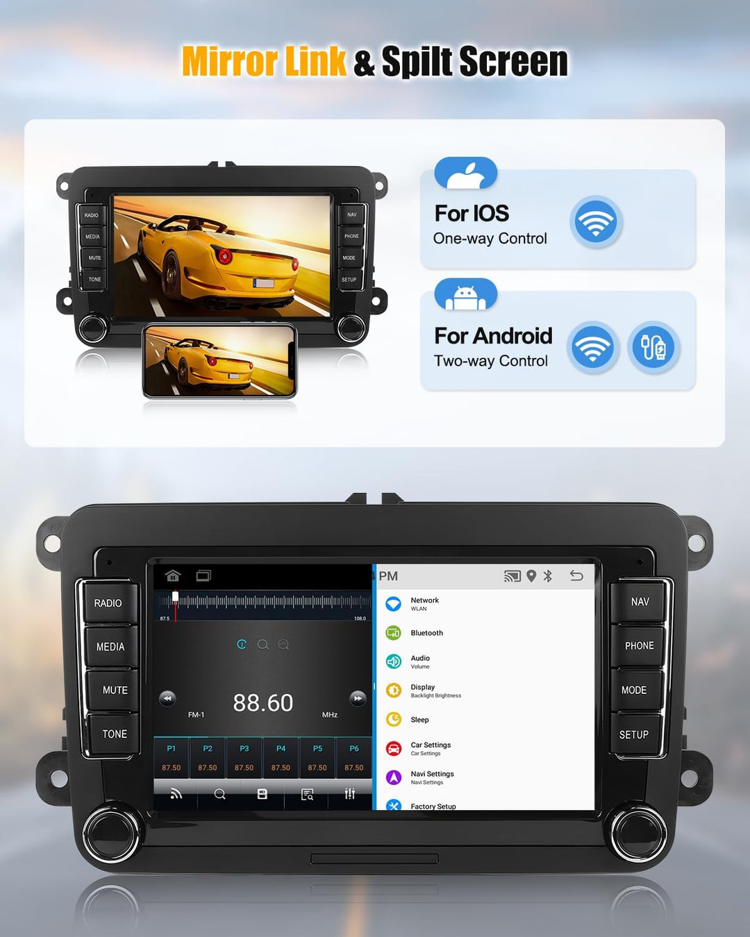 CAMECHO 2G+64G Android 13 Autoradio für VW Golf 5 Polo Skoda mit Navi Carplay Android Auto,7 Zoll Do