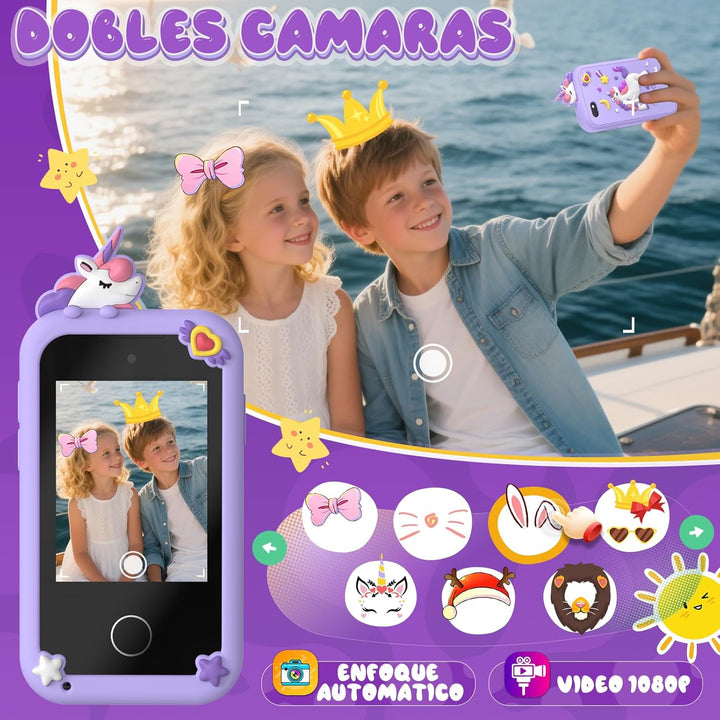Fippesax Kinder Handy Smartphone Spielzeug, Kinderkamera Handy für Mädchen & Jungen, 20 lernspiele,