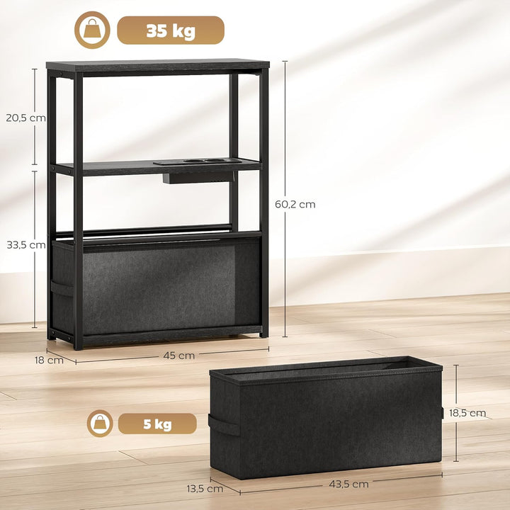 HOMCOM Beistelltisch schmal mit Steckdosenleiste USB &amp; Type-C, Nachttisch mit 2 Ablage, Stoffschubla