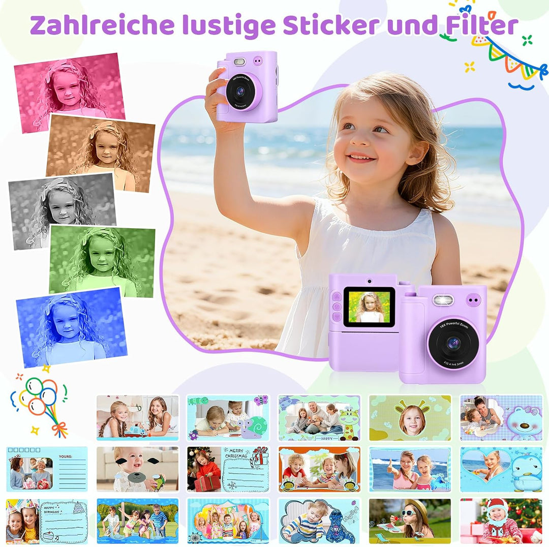 Kinderkamera Sofortbildkamera, Ambesty Digitalkamera für Kinder mit Druckpapier 32G TF Karte, 2,4 Zo