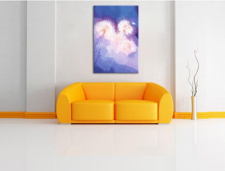 Pixxprint Pusteblumen im morgendlichen Wind Kunst Pinsel Effekt, Format: 100x70 auf Leinwand, XXL ri