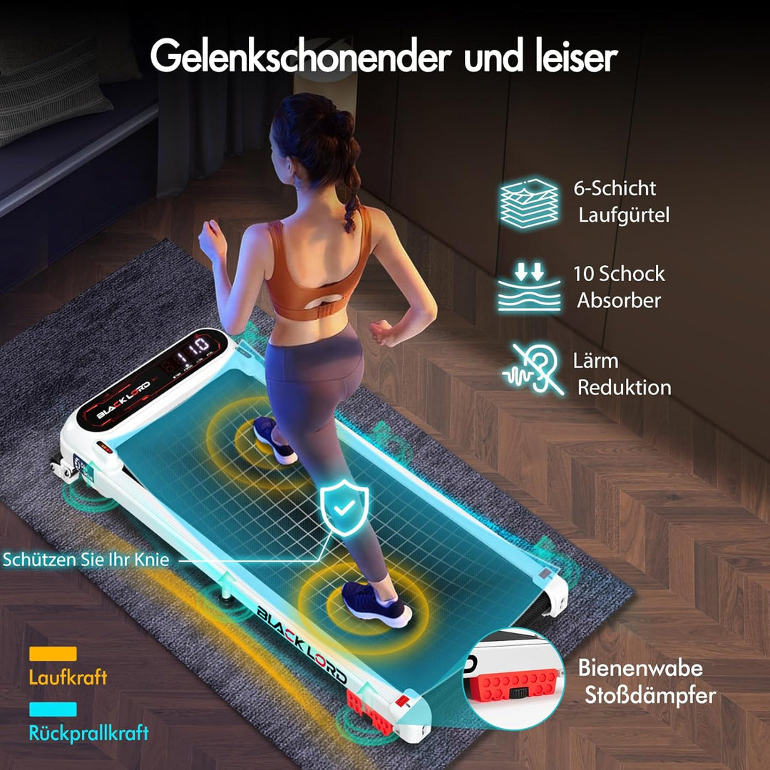BLACK LORD Laufband, Walking pad 9/12/16 km/h, Laufmattemit/ohne 9% Steigung, unter dem Schreibtisch