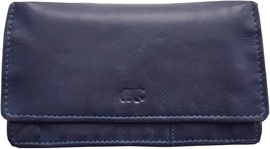 Set Damen Geldbörse, Portemonnaie CL782 gewaschenes Leder Vintage Look (15/9/3 cm) Blau, Blau