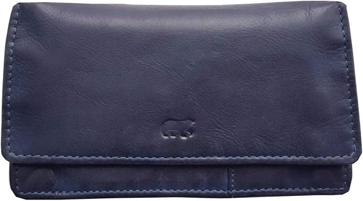 Set Damen Geldbörse, Portemonnaie CL782 gewaschenes Leder Vintage Look (15/9/3 cm) Blau, Blau