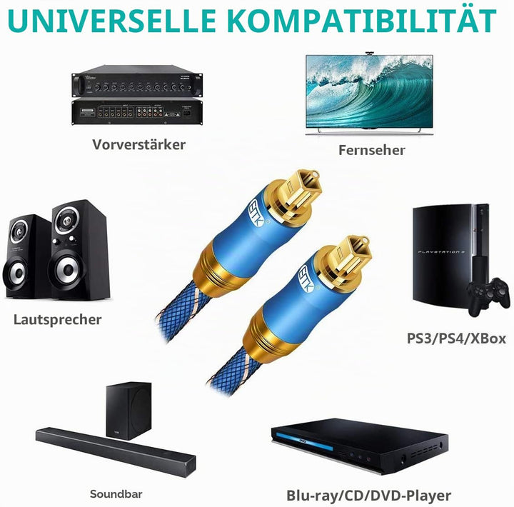 EMK Optisches Audiokabel Toslink zu Stecker SPDIF lichtleiterkabel (3 m) Blau 3 m, Blau 3 m