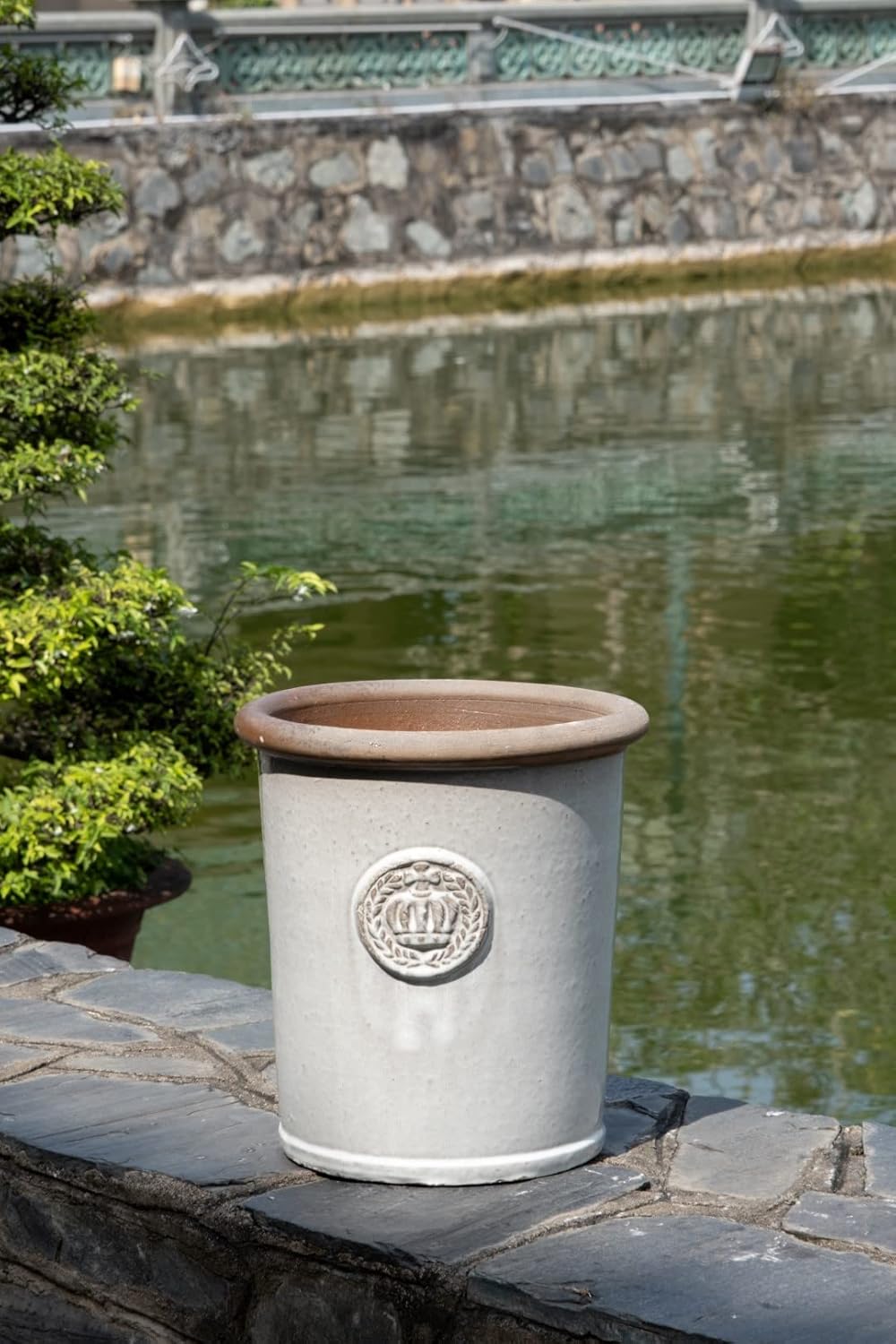 Pflanzgefäss Blumentopf Übertopf Krone Steinzeug glasiert Weiss Grau Türkis 34cm 45cm absolut Frostf