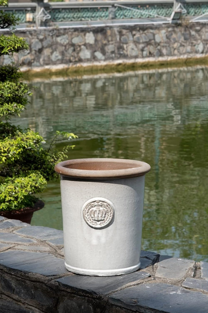 Pflanzgefäss Blumentopf Übertopf Krone Steinzeug glasiert Weiss Grau Türkis 34cm 45cm absolut Frostf
