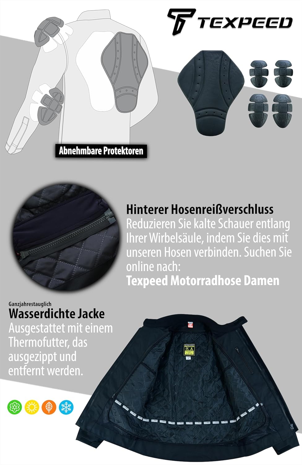 Damen motorradjacke mit protektoren für Sommer oder Winter - Textil wasserdicht motorroller motorrad