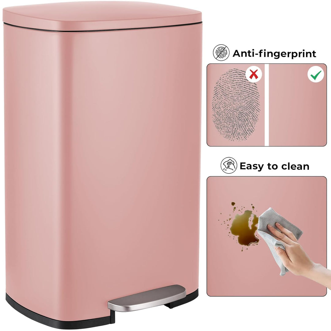 LIFERUN Mülleimer 50l aus Edelstahl, Abfalleimer mit Deckel, Soft-Close Tretmülleimer, Grosser Trete