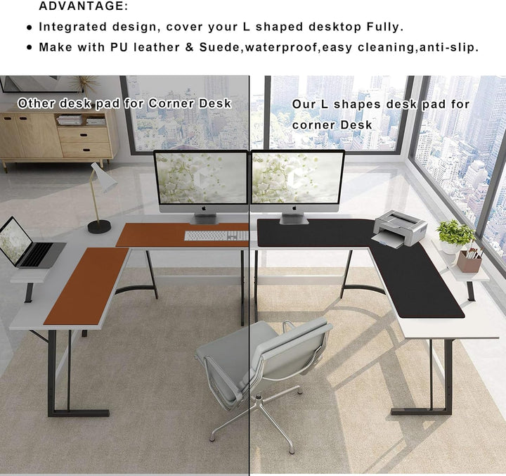 ZORESYN L förmiger Schreibtischunterlage 110cm (L) x110cm (L) x 33cm (B), Eck-Büro-schreibmatte PU L
