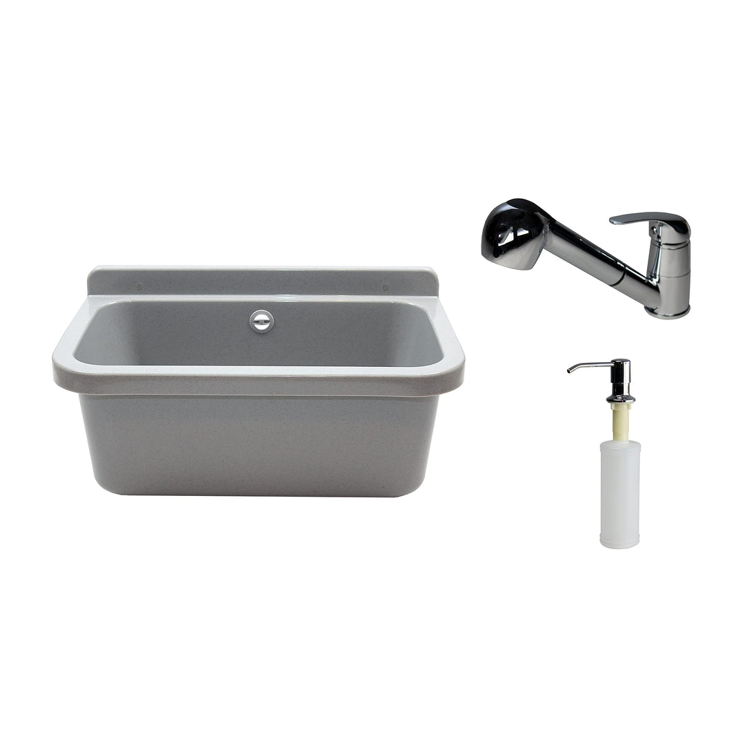 Waschbecken Ausgussbecken Waschtrog mit Armatur und Seifenspender 55 cm x 34 cm x 21 cm Spülbecken m