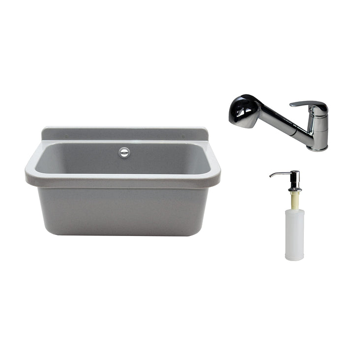 Waschbecken Ausgussbecken Waschtrog mit Armatur und Seifenspender 55 cm x 34 cm x 21 cm Spülbecken m