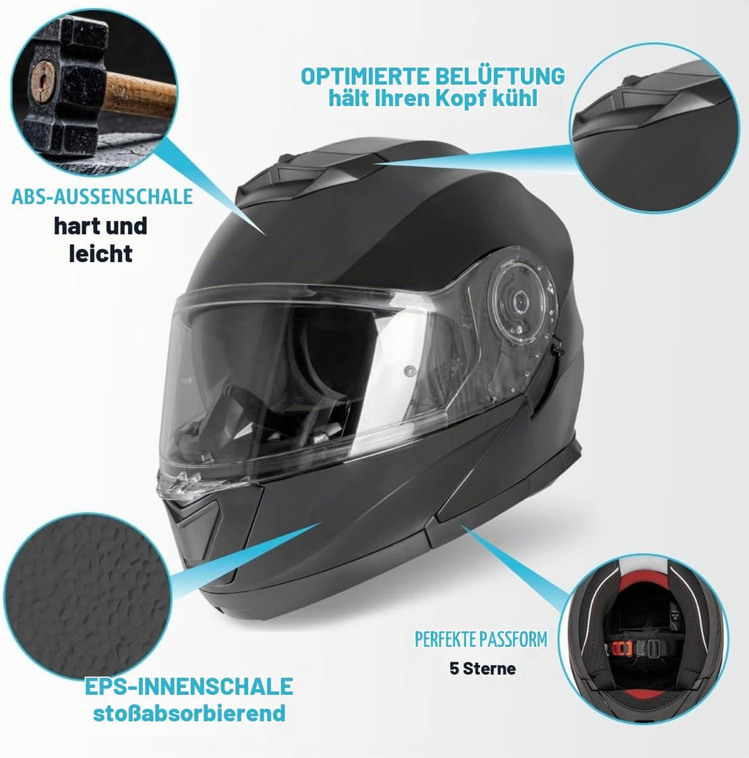 Santos Klapphelm mit Sonnenblende | ECE 22.06 &amp; PINLOCK vorbereitet | Motorrad Helm Integralhelm | M