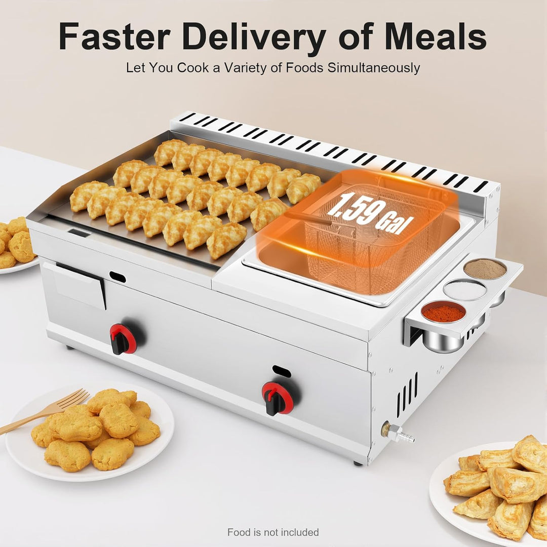 Elektrische Fritteuse Edelstahl 6L Kommerzielle Frittemaschine Mit Grill Griddle Frittenbank Rechtec