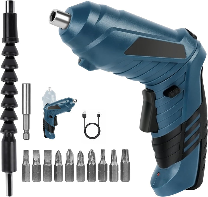 Blauer Elektroschrauber flintronic Akkuschrauber Klein, Mini Akkuschrauber con LED-Licht, 1300mAh Ak
