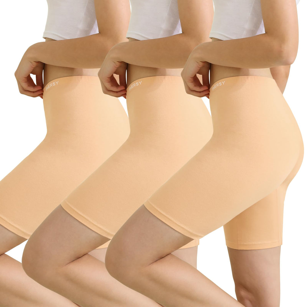INNERSY Radlerhose Damen Baumwolle Lange Unterhose Anti Scheuern Kurze Hose Unter Kleid 3er Pack, Be