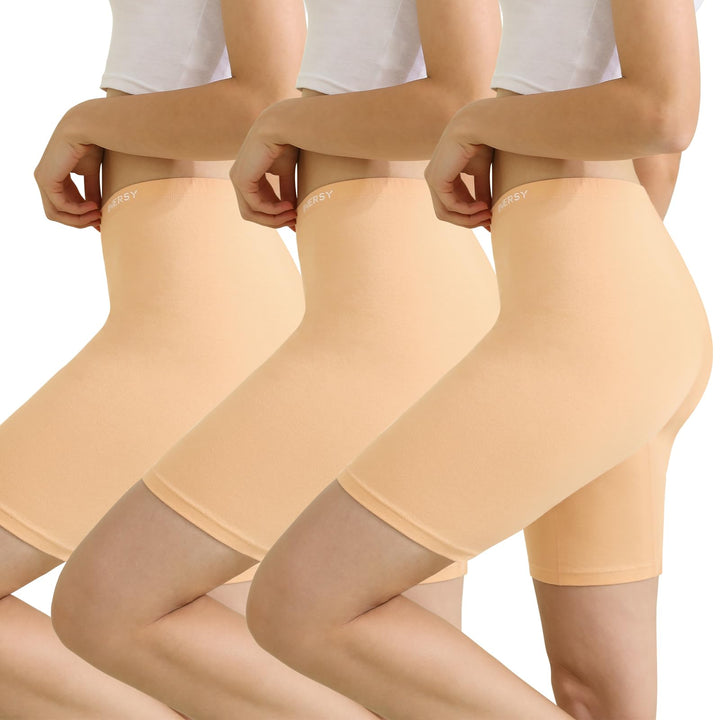 INNERSY Radlerhose Damen Baumwolle Lange Unterhose Anti Scheuern Kurze Hose Unter Kleid 3er Pack, Be