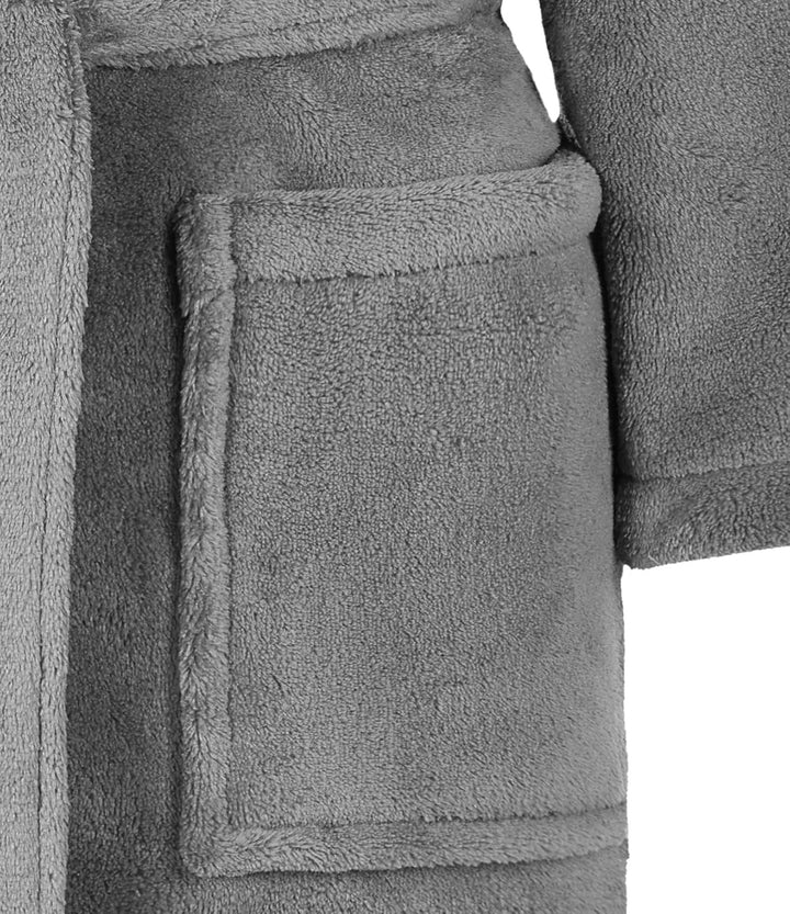 HDmirrorR Kinderbademantel Kuschel Soft Fleece mit Kaputze & Taschen Jungen, Mädchen (140, Grau) Mic