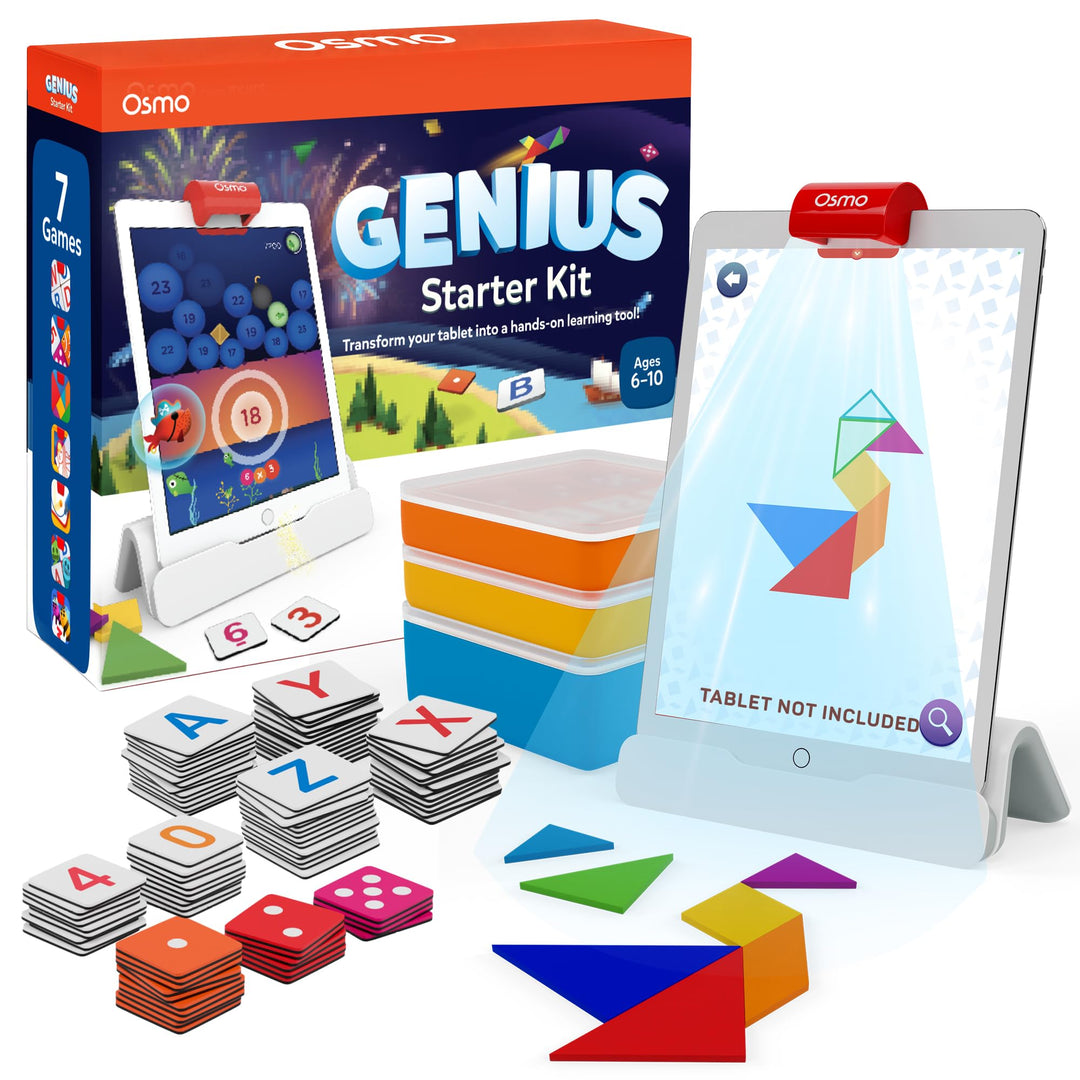 Osmo Genius Starter-Set für iPad + Familienspiel Night7 Lernspiele für Rechtschreibung, Mathematik u