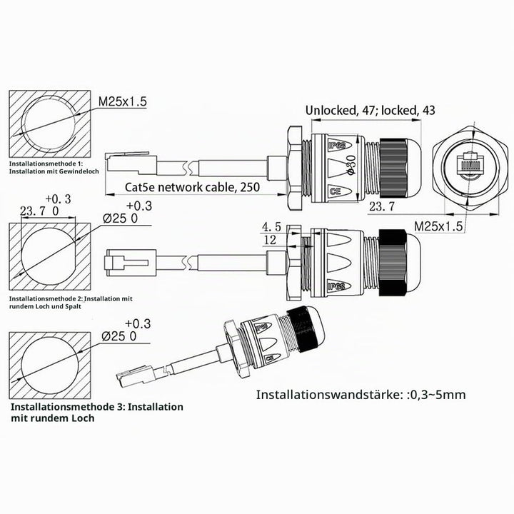 PENGLIN 2 Stück RJ45 M25 CAT5E Wasserdicht Ethernet Einbaubuchse,Ethernet LAN Kabel Stecker auf Buch