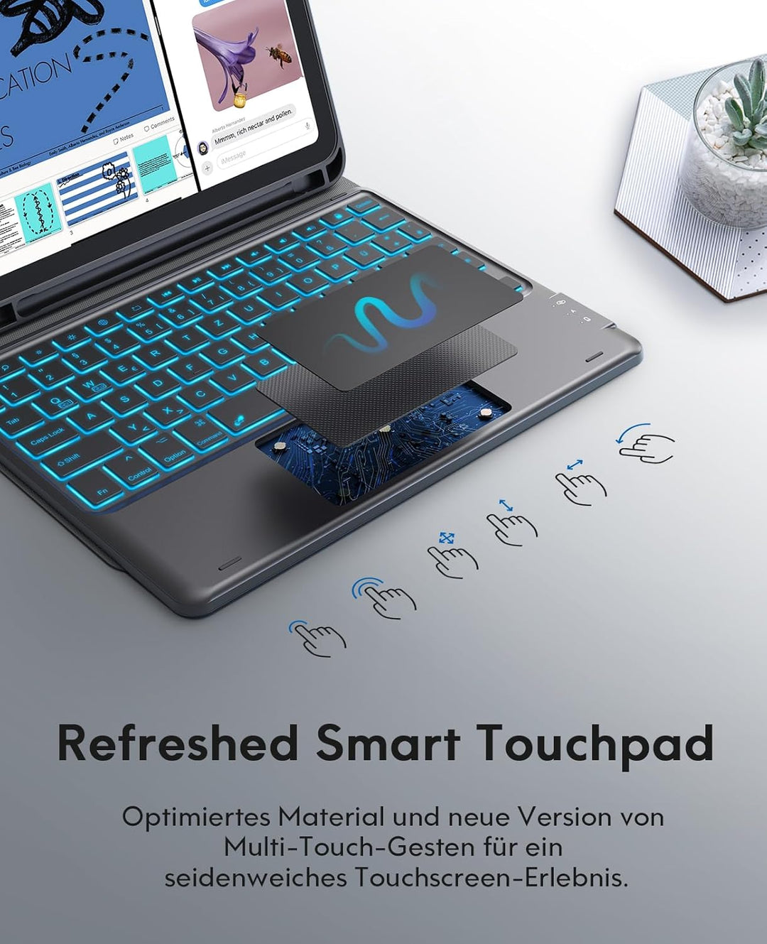CHESONA iPad 10 Generation Hülle mit Tastatur(10,9, 2022), 7 Farben Beleuchtung, Multi Touch Trackpa