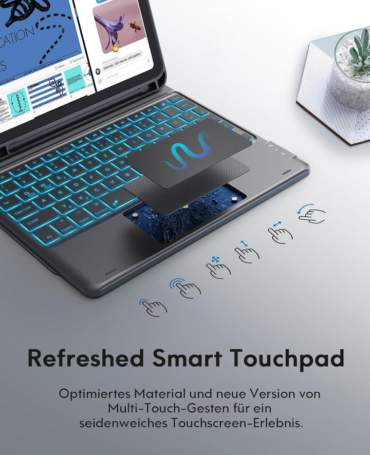 CHESONA iPad 10 Generation Hülle mit Tastatur(10,9, 2022), 7 Farben Beleuchtung, Multi Touch Trackpa