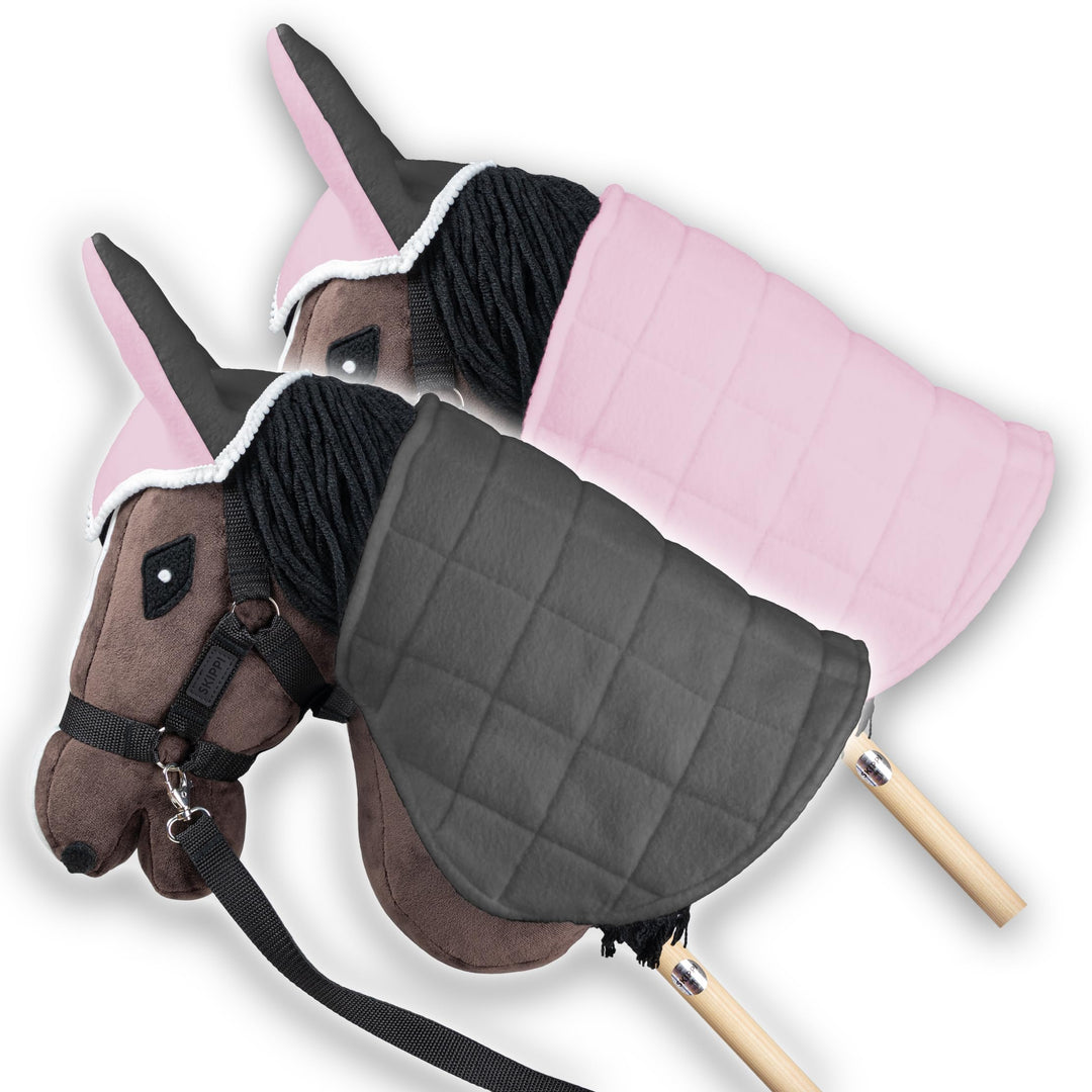 SKIPPI Wendbare Decke und Fliegenhaube für Hobby Horse – Rosa und Graue, Hobby Horse Zubehör, Zweifa