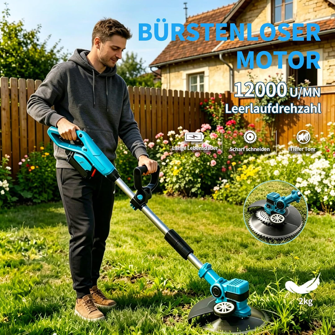 Akku-Rasenmäher mit Rasenkantenschneider Akku Rasentrimmer mit 2 * 3000mAh Batterien,Elektrischer Mo