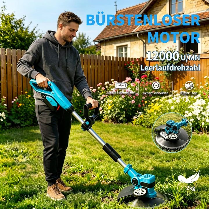Akku-Rasenmäher mit Rasenkantenschneider Akku Rasentrimmer mit 2 * 3000mAh Batterien,Elektrischer Mo